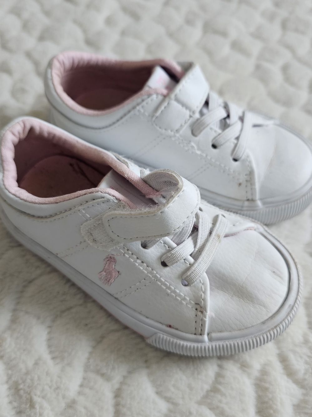 Polo Ralph Lauren Toddler Girls 7 Kids White & Pink Low-Top Sneakers